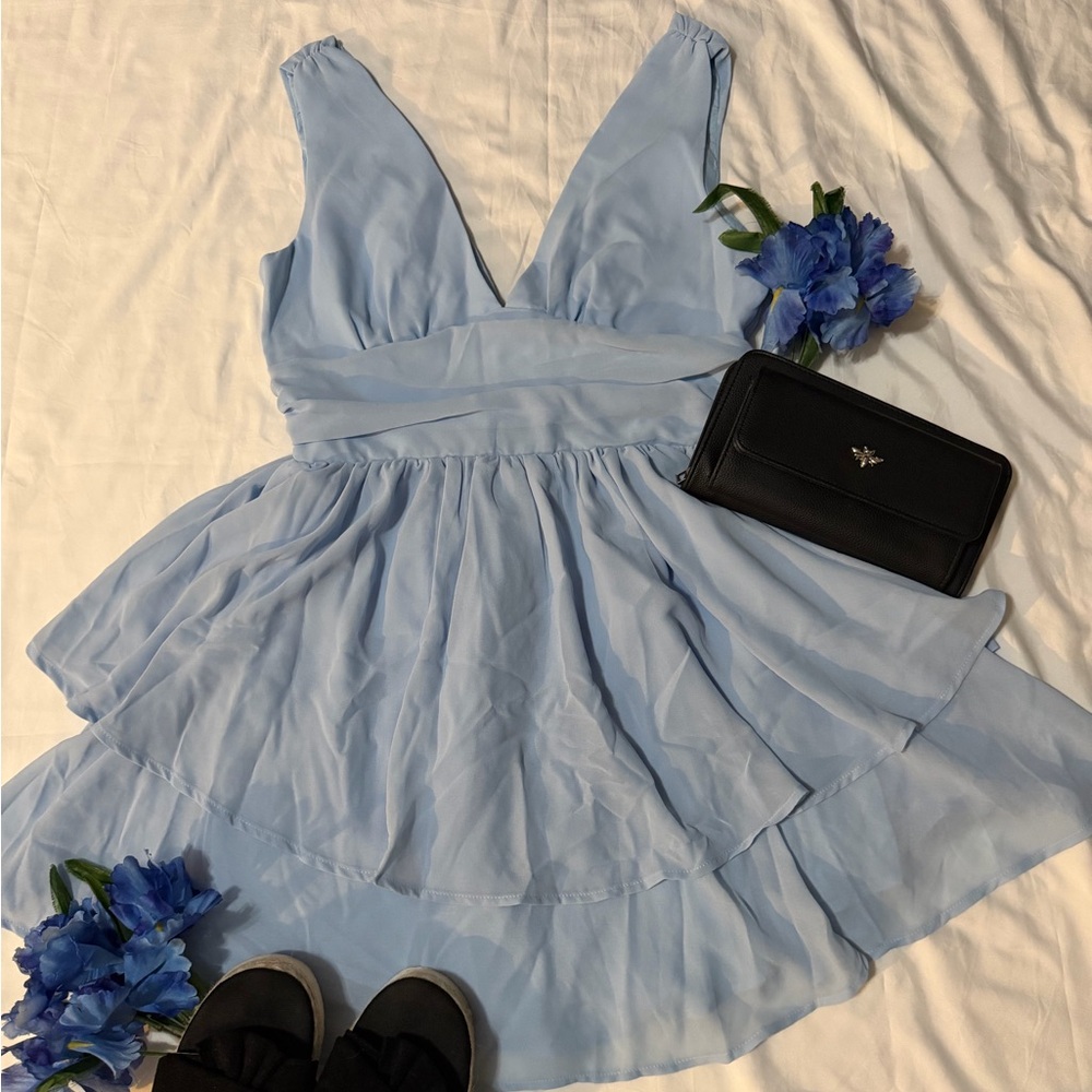 SHEIN Light Blue Layered Mini Dress